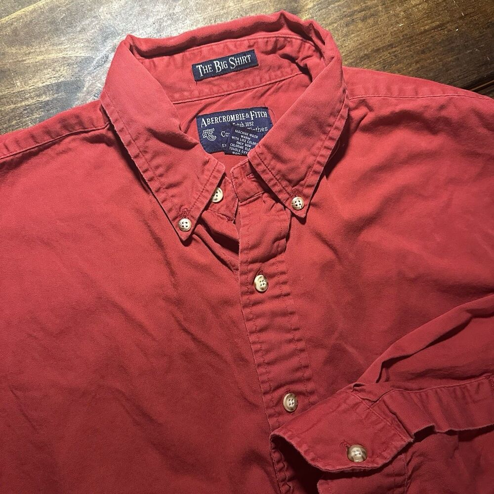 Vintage Abercrombie Fitch Shirt Mens Large Red Button Front Hong Kong 90s *